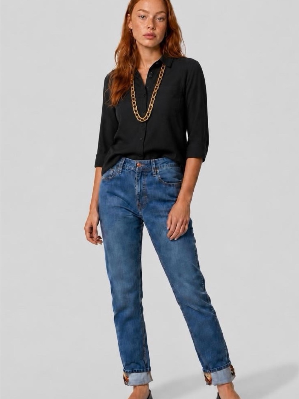Meridian_Line Women’s Blue Mid-Rise Straight Jeans